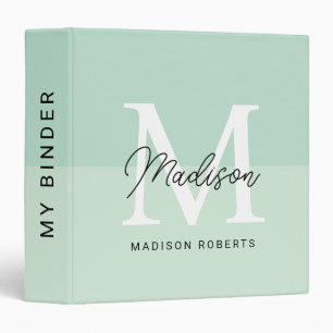 Seafoam Green Monogram Name 3 Ring Binder