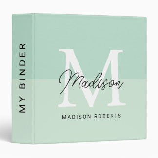 Seafoam Green Monogram Name  3 Ring Binder