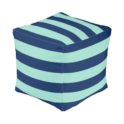 Seafoam Green Navy Blue Stripes Pouf