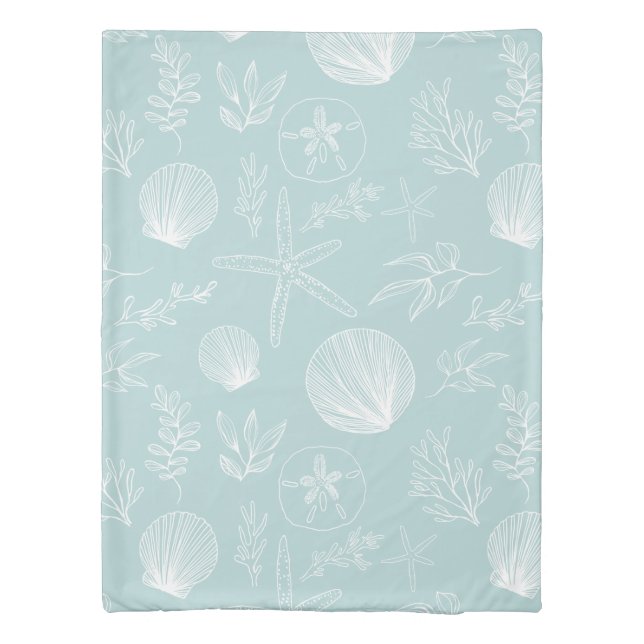 Seafoam Green Ocean Elements Duvet Cover (Back)