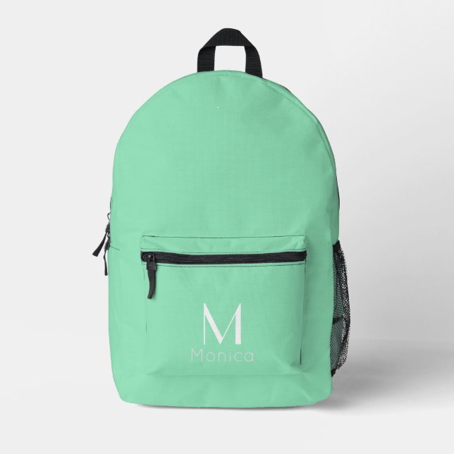 seafoam green - personalized  printed backpack (Front)