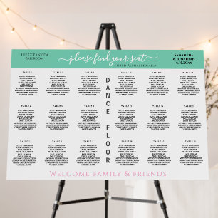 Seafoam Green Pink 18 Table Wedding Seating Chart Foam Board