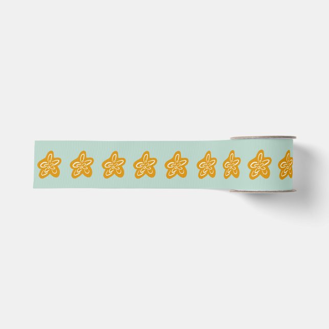 Seafoam Green Princess Golden Flowers Birthday Grosgrain Ribbon (Front)