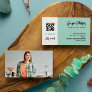 Seafoam Green QR Code Photo Social Media Icons Business Card