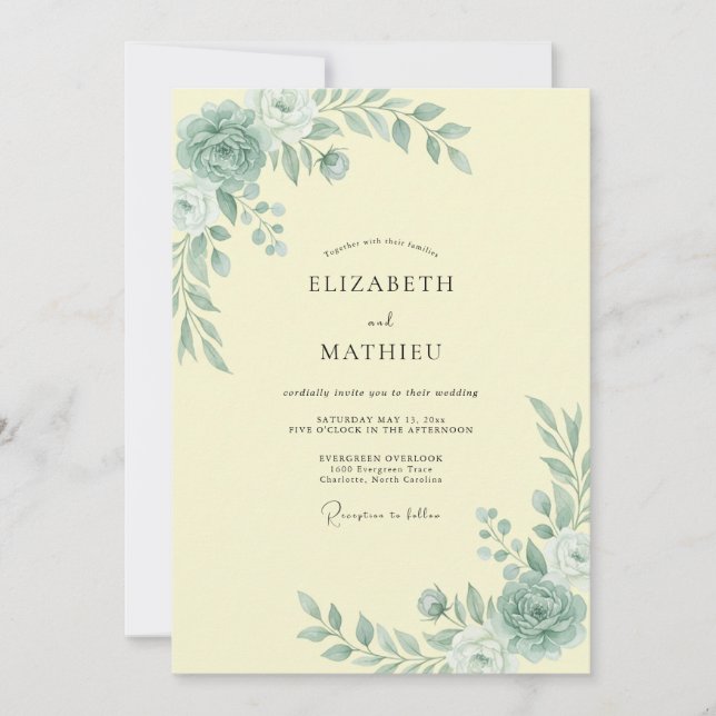 Seafoam Green Radiant Botanical Wedding Invitation (Front)