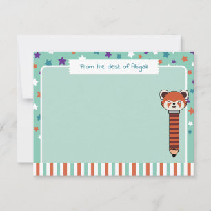 Seafoam Green Red Panda From The Desk of Your Name Note Card