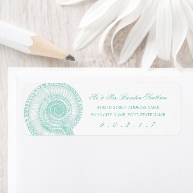 Seafoam Green Seashell Return Address Label (Insitu)