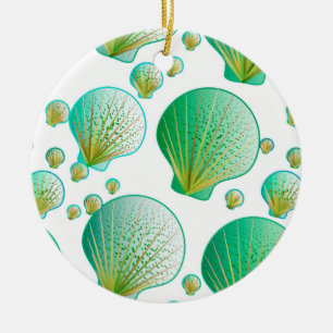 Seafoam green seashells on white ceramic ornament