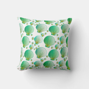 Seafoam green seashells on white throw pillow