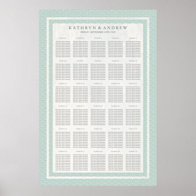 Seafoam Green Seigaiha Wedding/Event Seating Chart (Front)