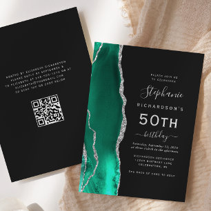 Seafoam Green Silver Agate QR Code 50th Birthday Invitation