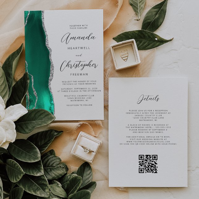 Seafoam Green Silver Agate QR Code Wedding Invitation (Creator Uploaded)