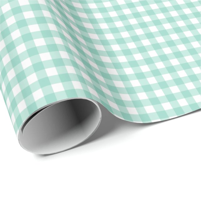 Seafoam Green Simple Plaid Wrapping Paper (Roll Corner)
