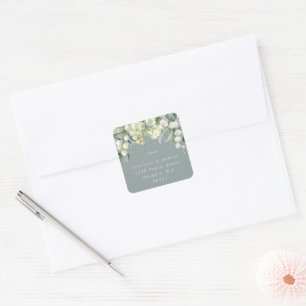 Seafoam Green Snowberry+Eucalyptus Address Classic Square Sticker