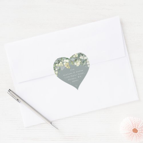 Seafoam Green SnowberryEucalyptus Address Heart Sticker