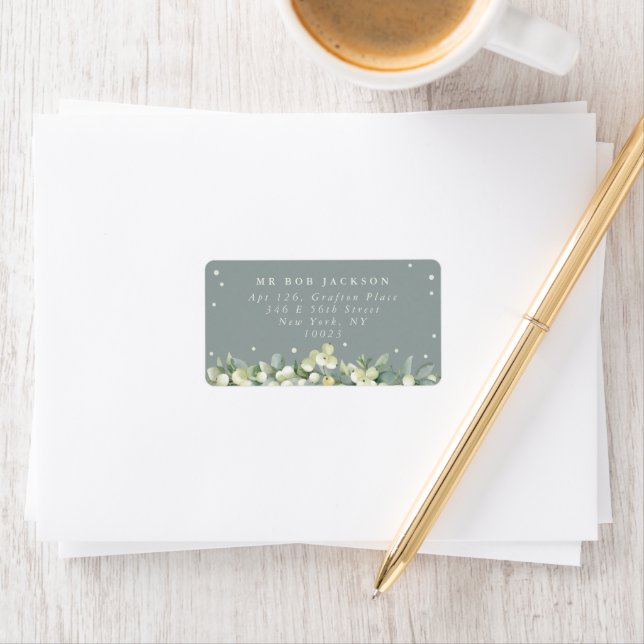 Seafoam Green Snowberry+Eucalyptus Address Label (Insitu)