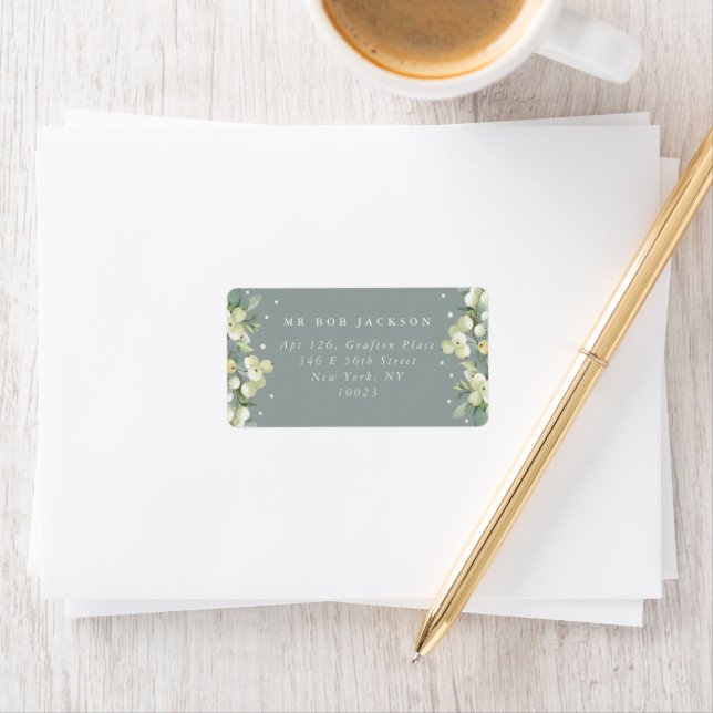 Seafoam Green Snowberry+Eucalyptus Address Label (Insitu)