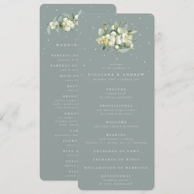 Seafoam Green Snowberry+Eucalyptus Bouquet Wedding Program (Front/Back)