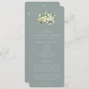 Seafoam Green Snowberry+Eucalyptus Bouquet Wedding Program