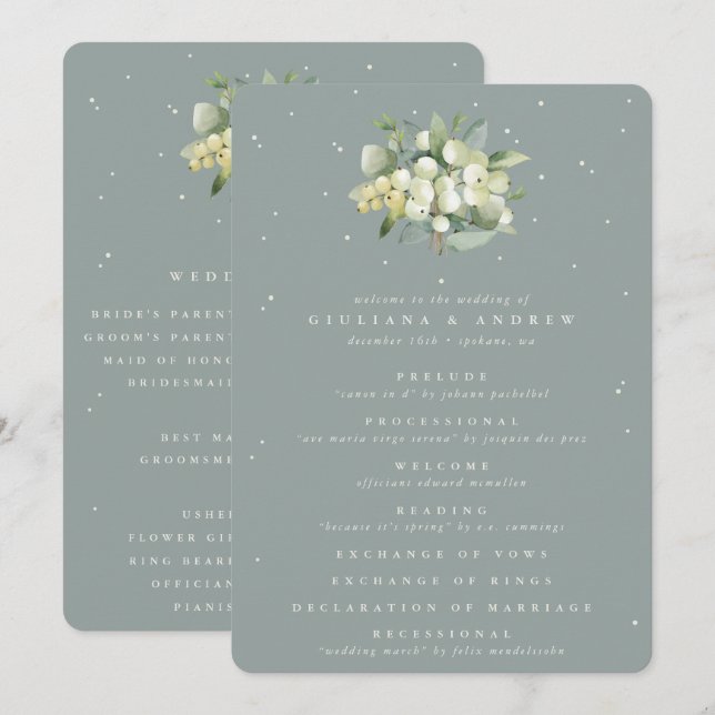 Seafoam Green Snowberry+Eucalyptus Bouquet Wedding Program (Front/Back)