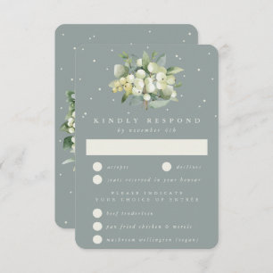 Seafoam Green Snowberry+Eucalyptus Bouquet Wedding RSVP Card