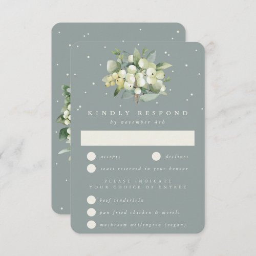 Seafoam Green SnowberryEucalyptus Bouquet Wedding RSVP Card