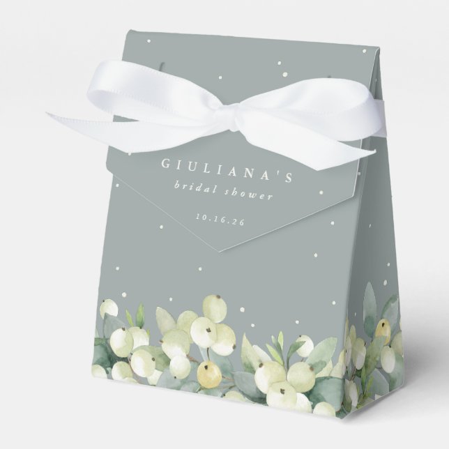 Seafoam Green Snowberry+Eucalyptus Bridal Shower Favor Boxes (Front Side)