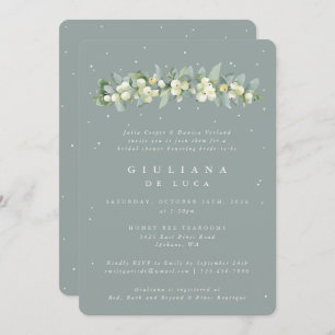 Seafoam Green Snowberry+Eucalyptus Bridal Shower Invitation
