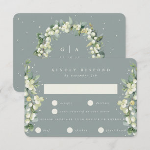Seafoam Green Snowberry+Eucalyptus Edged Wedding RSVP Card