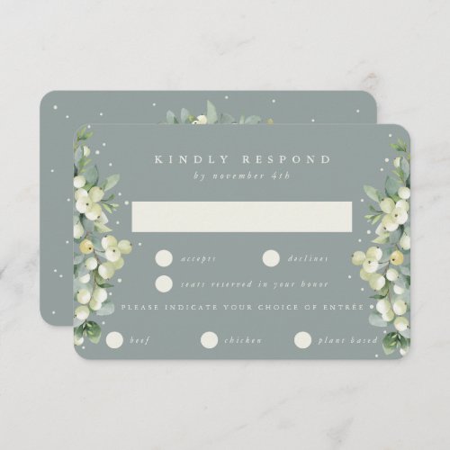 Seafoam Green SnowberryEucalyptus Edged Wedding RSVP Card