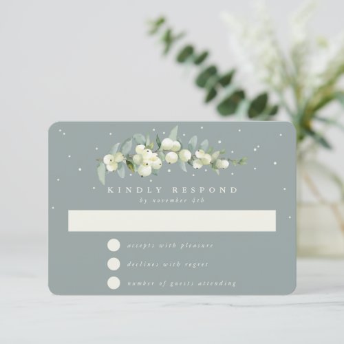 Seafoam Green SnowberryEucalyptus Garland Wedding RSVP Card