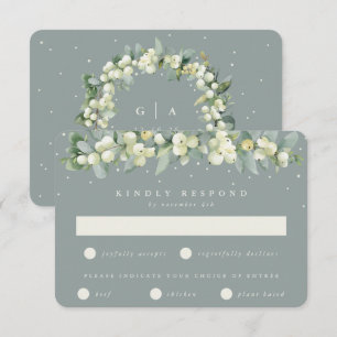 Seafoam Green Snowberry+Eucalyptus Garland Wedding RSVP Card