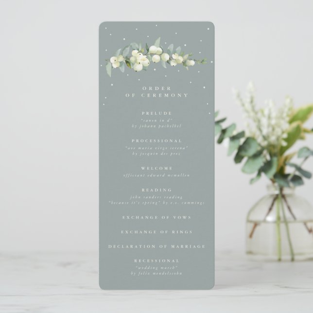 Seafoam Green Snowberry+Eucalyptus Stem Wedding Program (Standing Front)