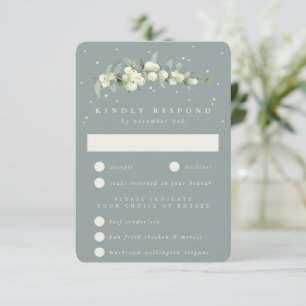 Seafoam Green Snowberry+Eucalyptus Stem Wedding RSVP Card