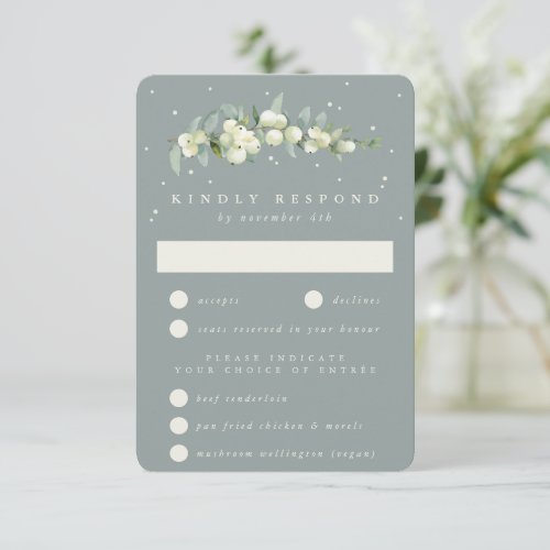 Seafoam Green SnowberryEucalyptus Stem Wedding RSVP Card