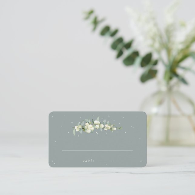 Seafoam Green Snowberry+Eucalyptus Wedding Flat Place Card (Standing Front)