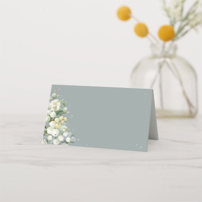 Seafoam Green Snowberry+Eucalyptus Wedding Place Card (Front)