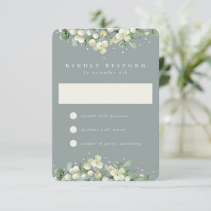Seafoam Green Snowberry+Eucalyptus Wedding RSVP Card