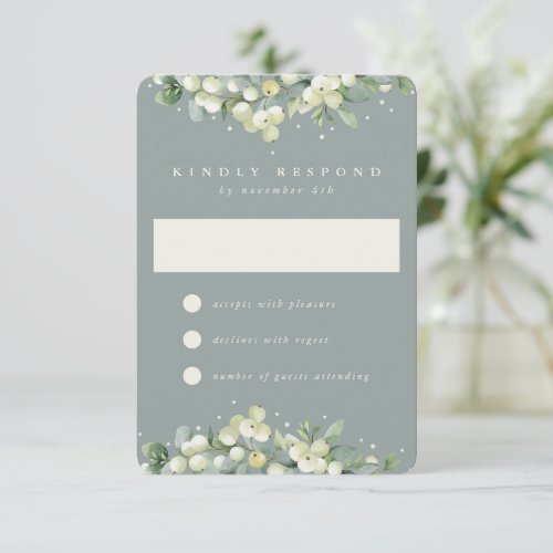 Seafoam Green  SnowberryEucalyptus Wedding RSVP Card