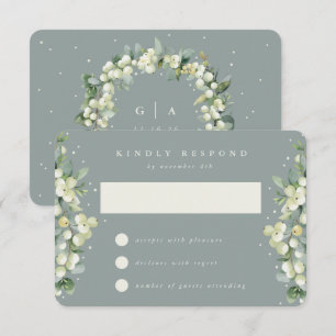 Seafoam Green Snowberry+Eucalyptus Wedding RSVP Card