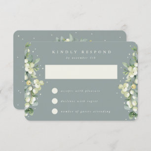 Seafoam Green Snowberry+Eucalyptus Wedding RSVP Card