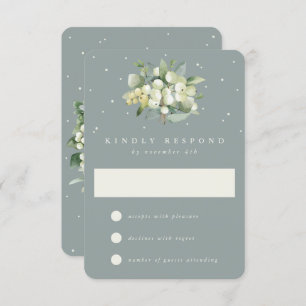 Seafoam Green Snowberry+Eucalyptus Wedding RSVP Card