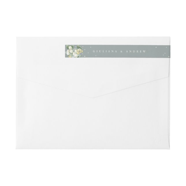 Seafoam Green Snowberry+Eucalyptus Wedding Skinny Wrap Around Label (Back)