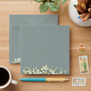 Seafoam Green Snowberry+Eucalyptus Wedding Square Envelope