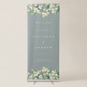 Seafoam Green Snowberry+Eucalyptus Wedding Welcome Retractable Banner