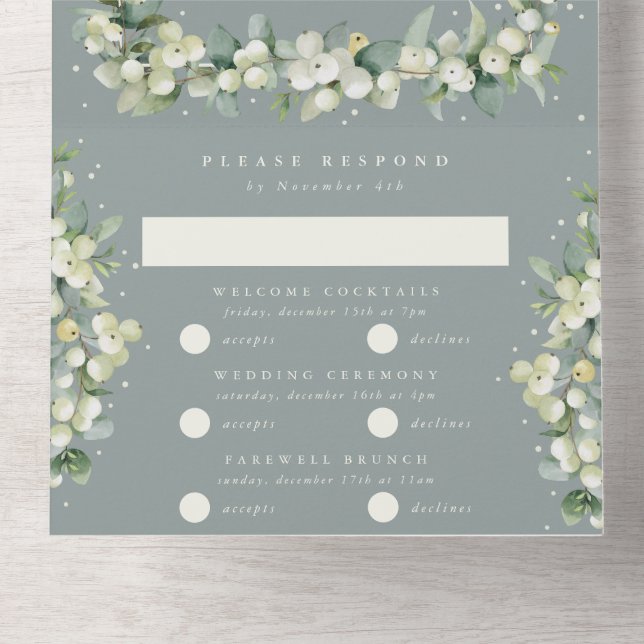 Seafoam Green Snowberry+Eucalyptus Winter Wedding All In One Invitation (Inside Bottom)