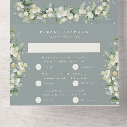 Seafoam Green SnowberryEucalyptus Winter Wedding All In One Invitation