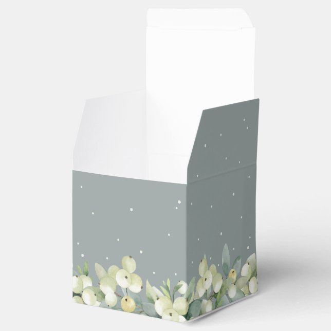 Seafoam Green Snowberry+Eucalyptus Winter Wedding Favor Boxes (Opened)