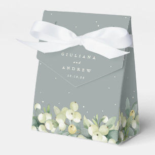 Seafoam Green Snowberry+Eucalyptus Winter Wedding Favor Boxes