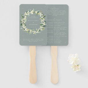 Seafoam Green Snowberry+Eucalyptus Winter Wedding Hand Fan